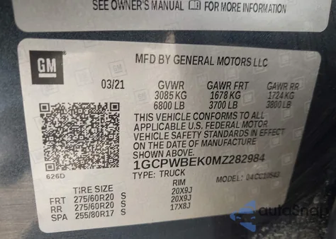 2021 Chevrolet Silverado 1500 2Wd Short Bed Custom from USA, damaged, VIN 1GCPWBEK0MZ282984